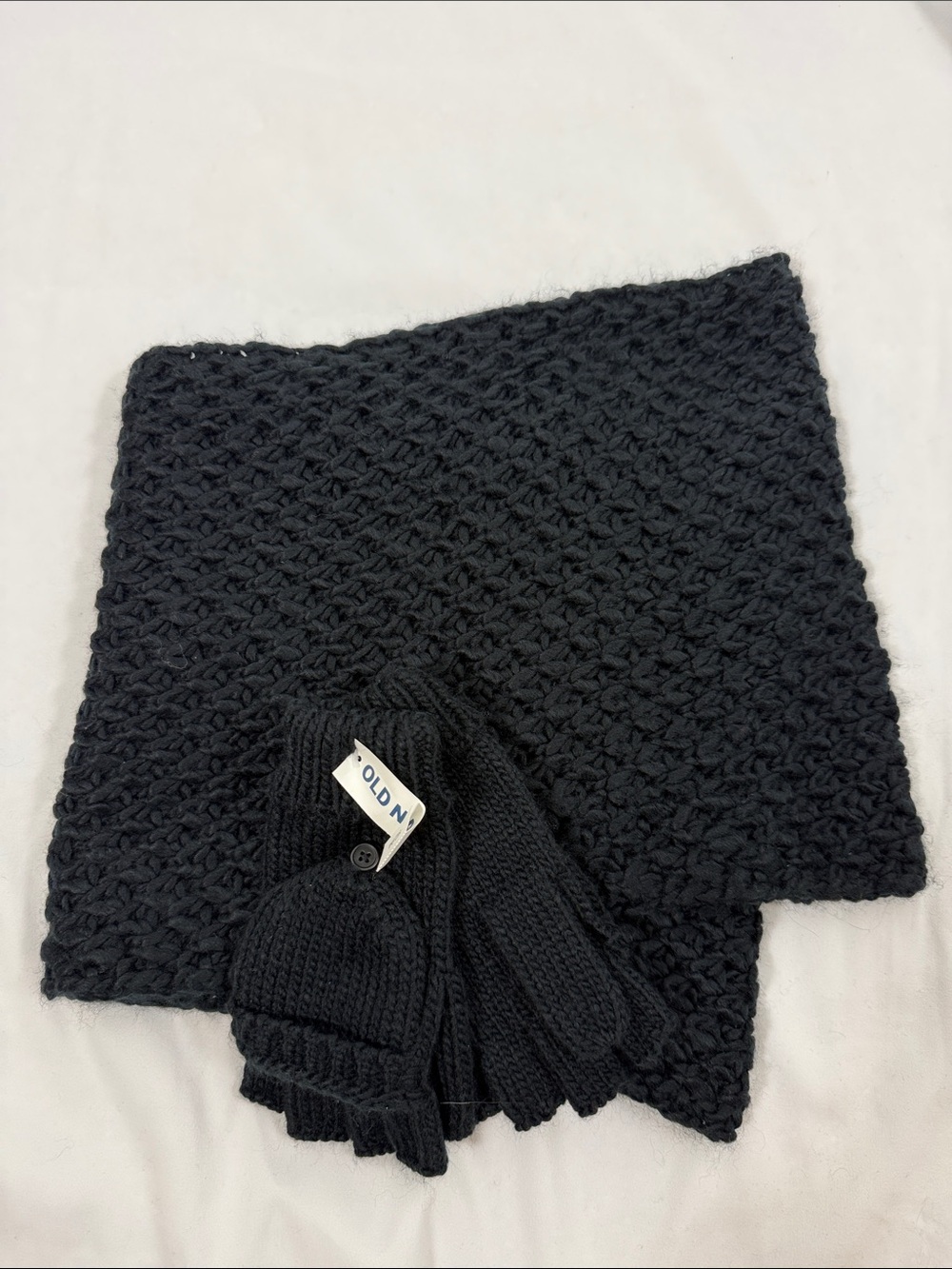 Old Navy Black Knit Scarf and Fingerless Glove Set